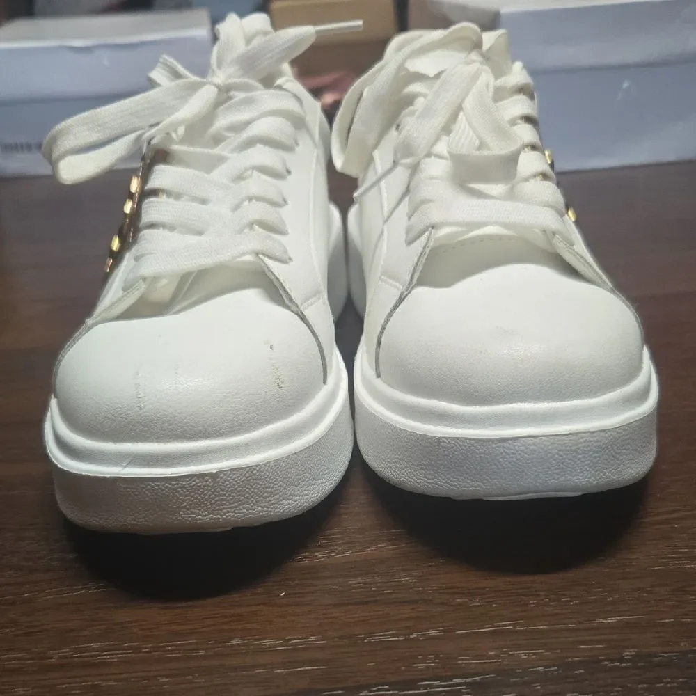 Women's White and Gold Sneakers